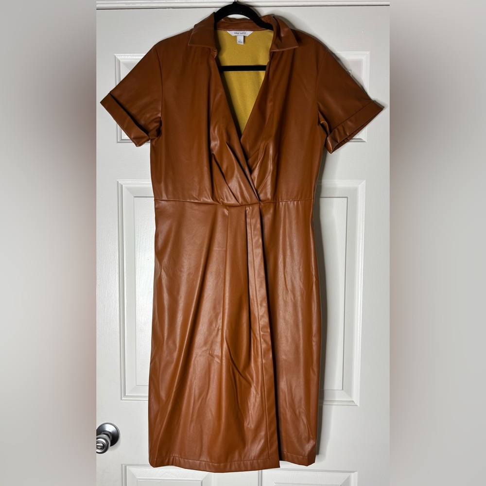 Nine West Tan Faux Leather Midi Dress